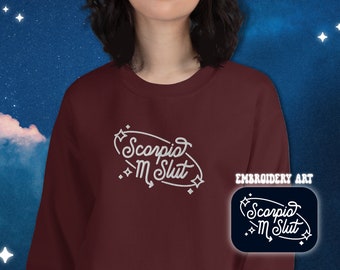 Sweat-shirt avec broderie signe du zodiaque Scorpion | Cadeaux d'astrologie Scorpion Ras du cou | Sweat-shirt brodé horoscope d'anniversaire