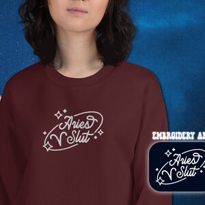 Aries Embroidery Zodiac Sign Sweatshirt | Aries Astrology Gifts Crewneck | Birthday Horoscope Embroidered Sweatshirt