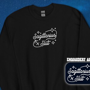 Sagittarius Embroidery Zodiac Sign Sweatshirt | Sagittarius Astrology Gifts Crewneck | Birthday Horoscope Embroidered Sweatshirt
