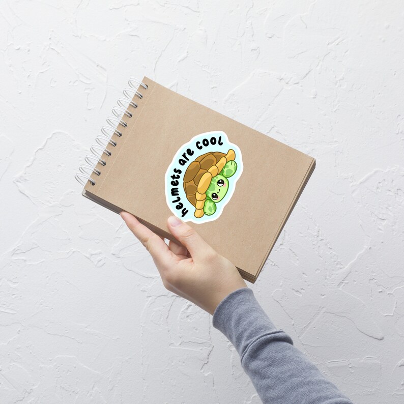 Helmets are Cool Cute Turtle Sticker | Wear a Helmet Turtle Sticker | Cute Turtle Bubble-free sticker