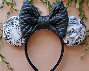 Minnie Ears, Handmade, Animal Kingdom Ears, Quilted, Black and White, Disney Bound, Disney Gifts, Kilimanjaro Safari, Disney Safari Headband