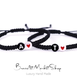 Set of 2 Personalized Red Heart Beaded Initials Matching Bracelets for Couples and Friendships | Custom Relationships Bracelets | Gift BF GF