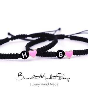 Set of 2 Personalized Initial Bracelets With Colorful Heart Custom Matching Bracelets for Relationships / Friendships Gift for Him / Her image 6