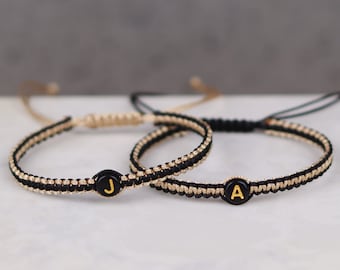 Set of 2 Double Colored Matching Initial Bracelets for Couples and Friendships | Gift for Boyfriend Anniversary Birthday  BF BFF Best Friend