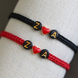 Set of 2 Custom Initials Bracelets with Colorful Hearts | Personalized Couple Bracelets set | Matching Bracelets for Couples and Friendships