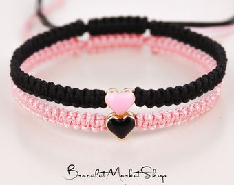 Personalized Heart Beaded Matching Bracelets | Friendship and Couples Bracelets set | Ying Yang Style Bracelets | Gift for Anniversary BF GF