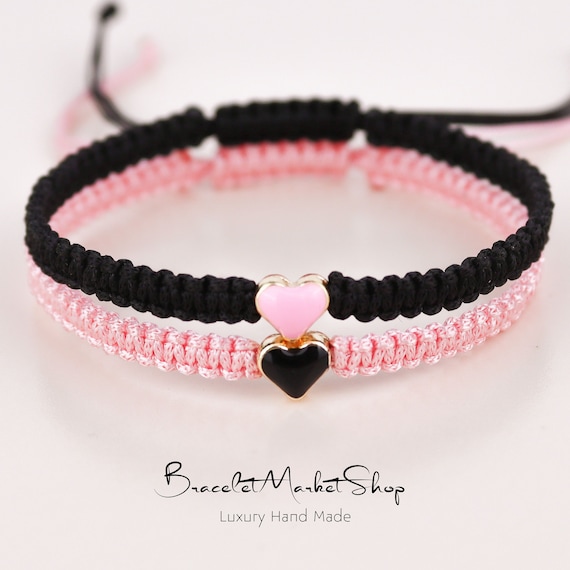 By Isla Jewelry Set Of 2 Colorful Heart Bracelets – Adjustable Couple/Friendship Bracelets, Handmade Gift