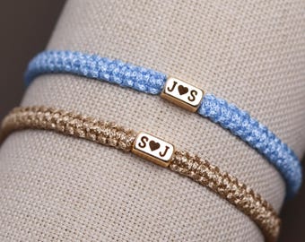 Custom 2 Pieces Initials Engraved Bracelet with Heart, Matching Jewelry for Couples