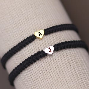 Set of 2 Custom Heart Beaded Engraved Initial Bracelets for Couples and Friendships | Matching Bracelets for Men and Women | Gift Boyfriend
