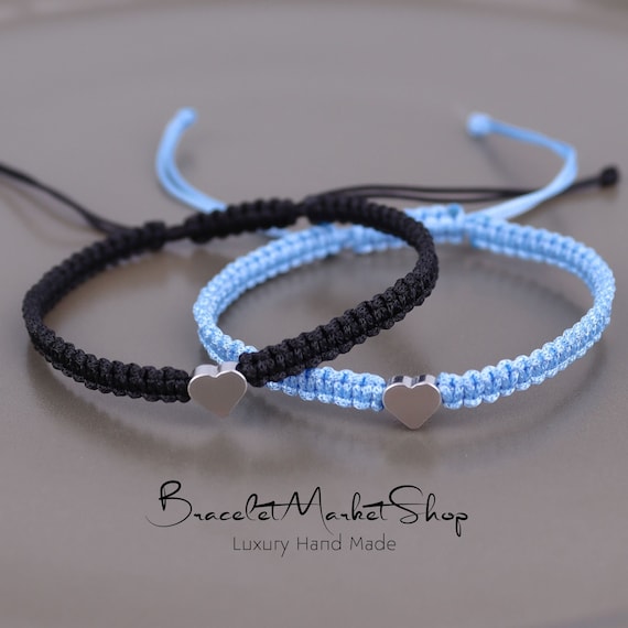Set of 2 Personalized Silver Heart Beaded Bracelets Set for  display picture 2