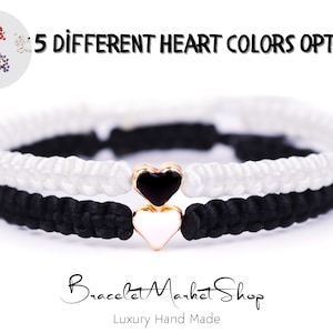 Set of 2 Personalized Matching Heart Beaded Bracelets for Couples nad Friendships | Ying Yang Style Relationships Bracelets | Cute Gifts