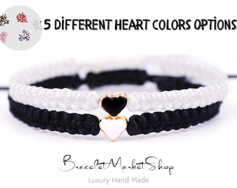 Set von 2 personalisierten Herz Perlen Armbänder für Paare und Freundschaften | Ying Yang Style Beziehungen Armbänder | Süße Geschenke