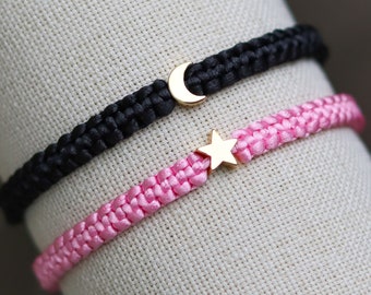 Set of 2 Moon and Star Bracelets Personalized Couple Matching Bracelets | Custom Partners Bracelets Gift for Couple Girlfriend Boyfriend BFF