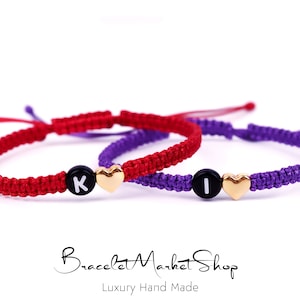 Lot de 2 bracelets à initiales personnalisées avec coeur coloré Bracelets assortis personnalisés pour les relations/amitiés Cadeau pour lui/elle image 5