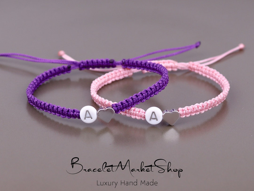 Set of Custom Couple Bracelets With Silver Heart Personalized