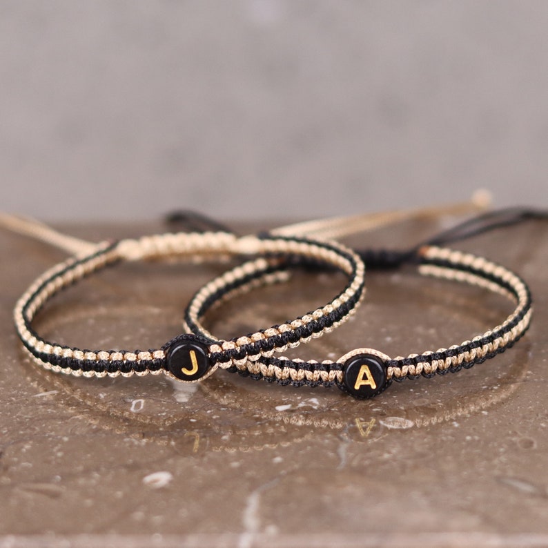 Set of 2 Double Colored Matching Initial Bracelets for Couples and ...