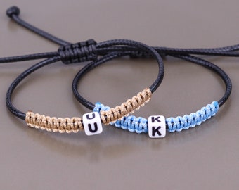 Ensemble de 2 bracelets initiaux minimalistes personnalisés | Bracelets réglables en cordon ciré pour couples et amitiés | Cadeau pour petit ami papa père
