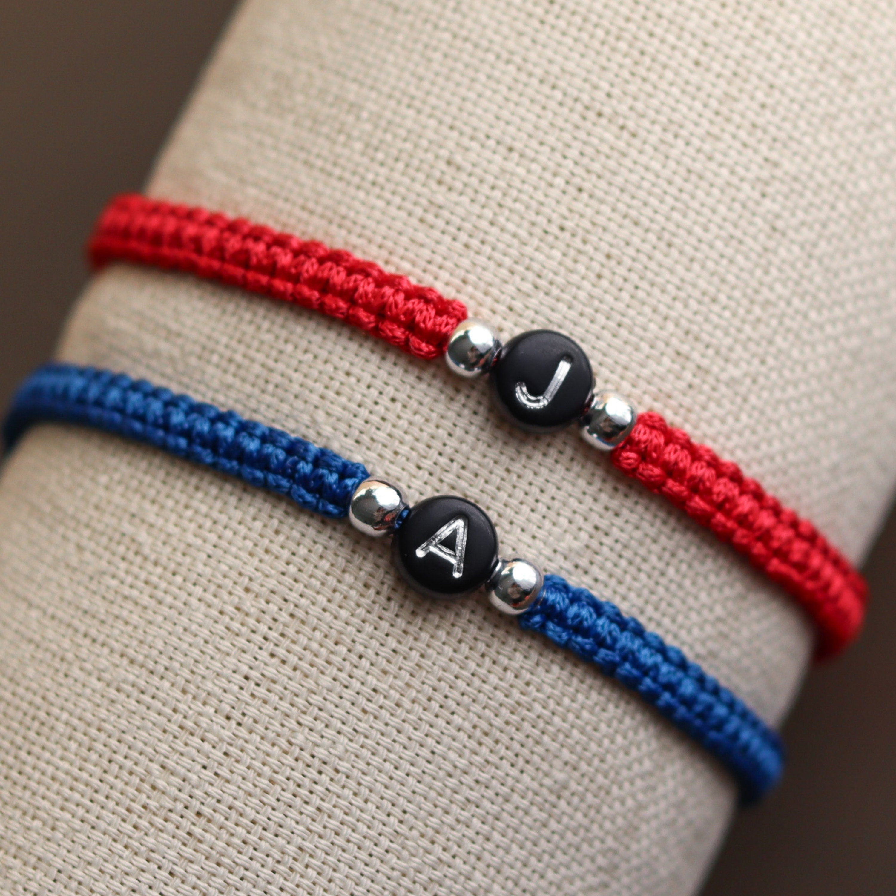 Jewever Initial Bracelet - Red Agate & Obsidian Beaded Bracelet With Letter Charm, Adjustable Sliding Knot - View #8
