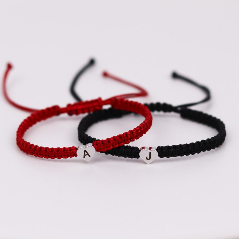 Engraved Silver Heart Beaded Initial Bracelets for Couples and friendships