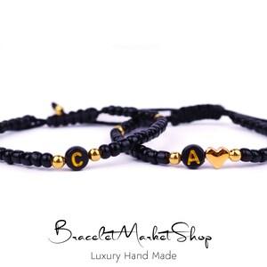Set of 2 Personalized Beaded Matching Bracelets | Custom Initials Bracelet Set | Adjustable Couple Bracelets | Gift Boyfriend / Girlfriend