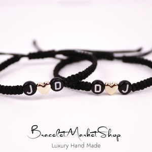 Set of 2 Personalized Couples Gifts | Initials Bracelets Heart Bead | Custom Matching Bracelets | Partners Gift for Boyfriend Girlfriend