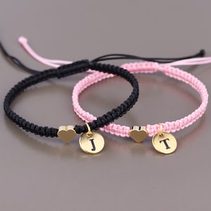 Set of 2 Personalized Initial Charm Matching Bracelets for Relationships and Friendships | Custom Couple Bracelets set | Gift for BF GF BFF