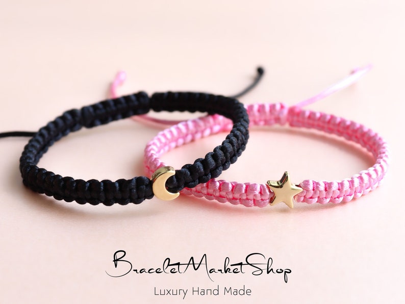 Set di 2 braccialetti coordinati personalizzati con stella e luna per coppie e amicizie / Bracciale di relazione personalizzato / Regalo BF GF Sorella immagine 8