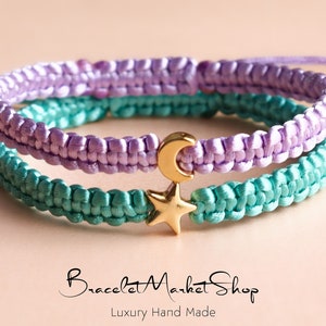 Set di 2 braccialetti coordinati personalizzati con stella e luna per coppie e amicizie / Bracciale di relazione personalizzato / Regalo BF GF Sorella immagine 6