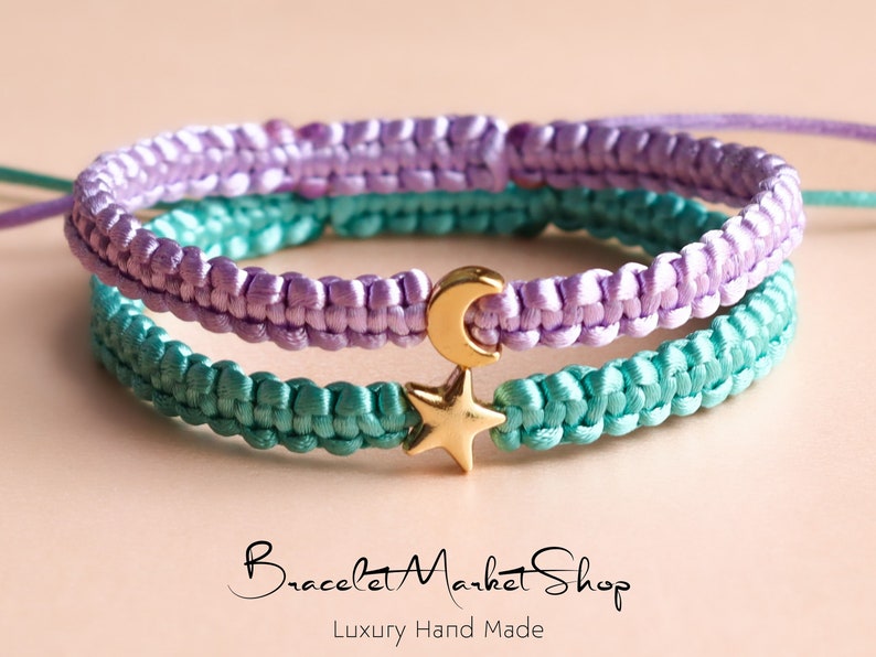 Set di 2 braccialetti coordinati personalizzati con stella e luna per coppie e amicizie / Bracciale di relazione personalizzato / Regalo BF GF Sorella immagine 6