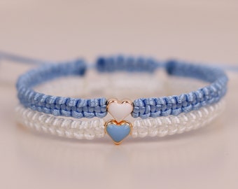 Conjunto de 2 pulseras personalizadas a juego con cuentas de corazón de colores / Conjunto de pulseras personalizadas para amistades y parejas / Regalo para novio y novia