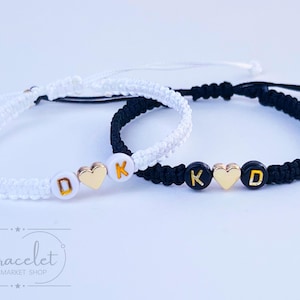 Lot de 2 bracelets personnalisés initiales pour couple avec coeur en or Cadeau personnalisé assorti pour un couple, son petit ami, sa petite amie image 10