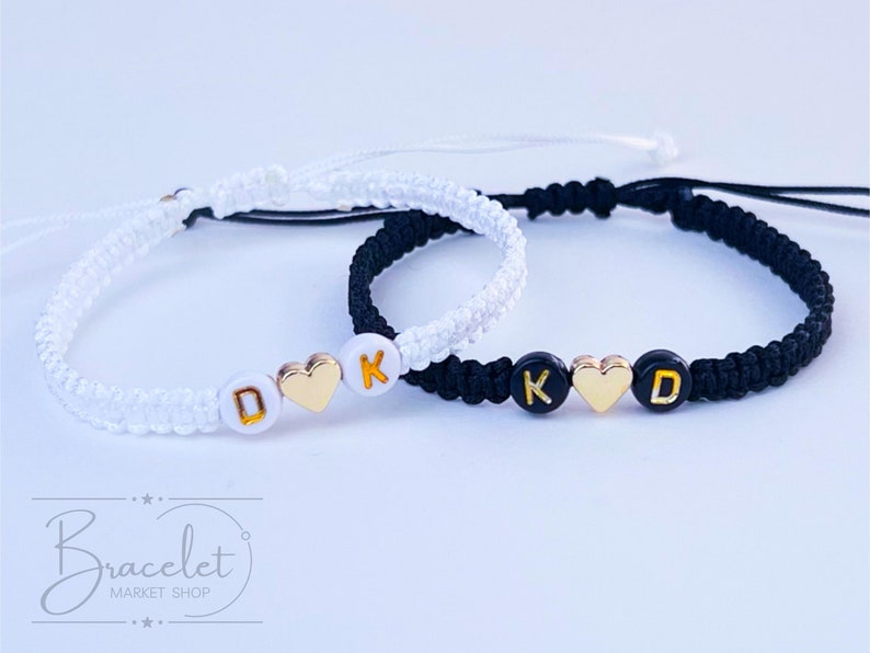 Lot de 2 bracelets personnalisés initiales pour couple avec coeur en or Cadeau personnalisé assorti pour un couple, son petit ami, sa petite amie image 10