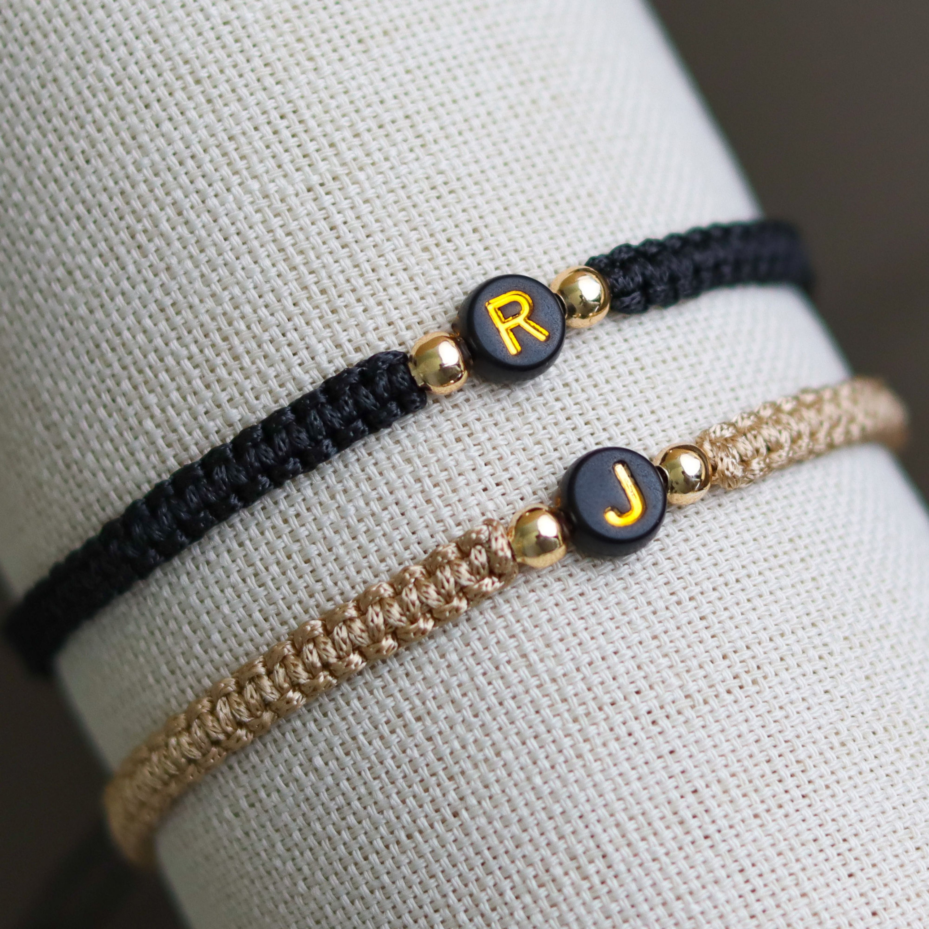 Minimalist Black Couple Bracelets, Gold Beaded Bracelet Waterproof