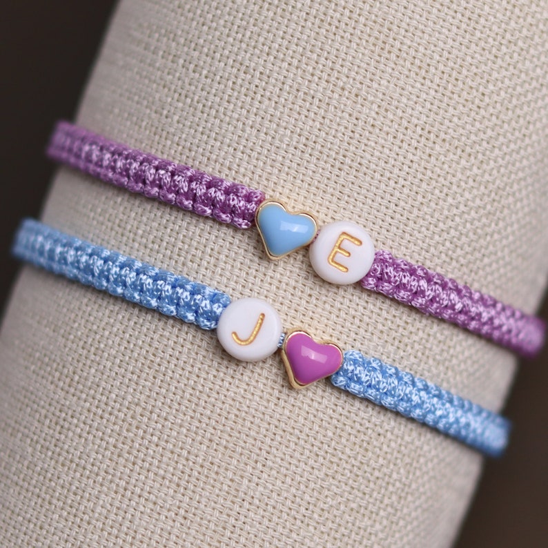 Set of 2 Custom Initials Bracelets with Colorful Heart Bead Personalized Matching Bracelets for Couples and Friendships Gift for BF GF image 5