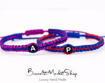 Set of 2 Personalized Double Colored Initial Bracelets for Couples and Friendships | Customized Matching Bracelets | Gift for BF GF BFF