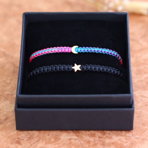 Set di 2 braccialetti coordinati personalizzati con stella e luna per coppie e amicizie / Bracciale di relazione personalizzato / Regalo BF GF Sorella immagine 3