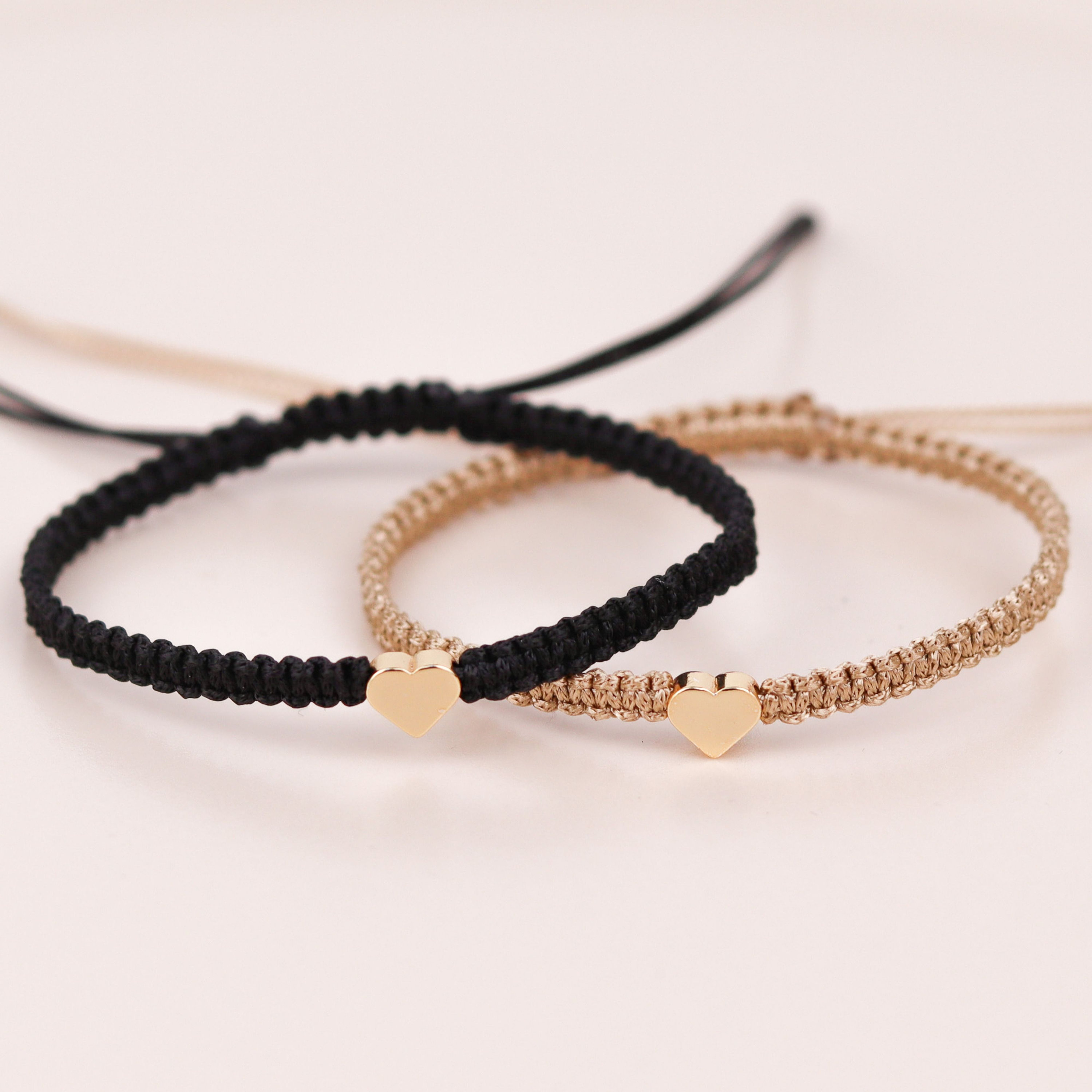 Set of 2 Custom Couple Bracelets Personalized Gold Heart Beaded Partners Bracelet Gift for Couple her his BF GF Matching Bracelets