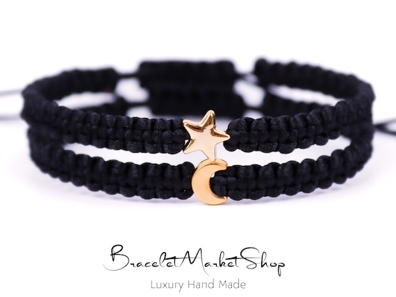 2-Piece Moon & Star Magnetic Charm Bracelets Set | Adjustable Woven Thread For Women/Men, Couple Gift