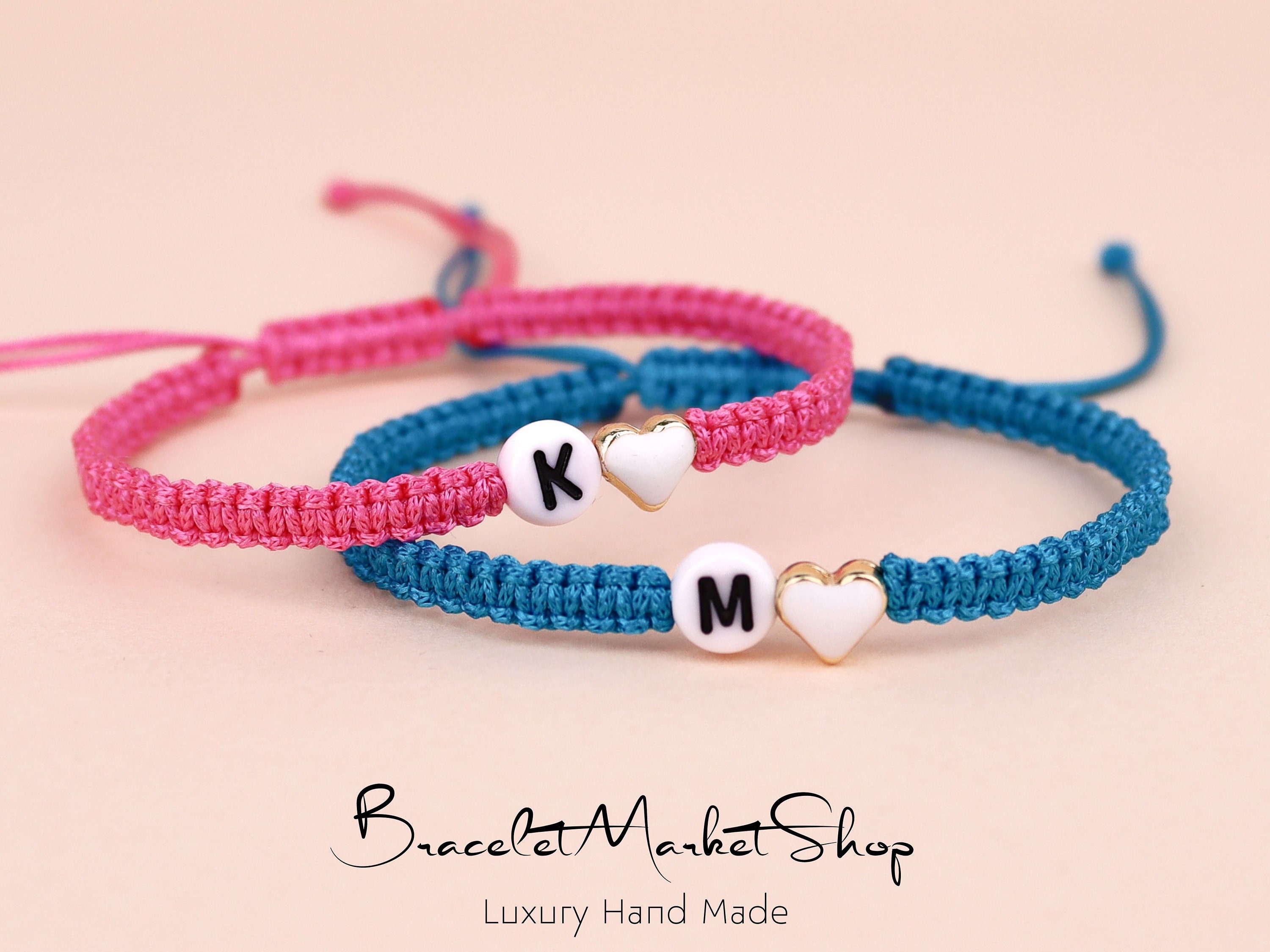 Handmade Initial Letter Bracelet For Women & Men - Adjustable Nylon Rope Bracelet With Stainless Steel Charm (Letter M) - Friendship Jewelry Gift