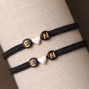 Set of 2 Personalized Heart Beaded Initial Bracelets | Matching Couple Bracelets | Gift Boyfriend Anniversary Birthday BFF Friendships
