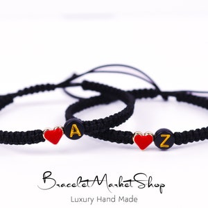 Set of 2 Personalized Initial Bracelets With Colorful Heart Custom Matching Bracelets for Relationships / Friendships Gift for Him / Her image 3