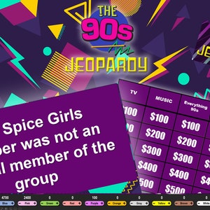 90s Jeopardy | Downloadable Powerpoint Trivia Game Scoreboard for Parties up to 10 Players | 90s Trivia Game  |  90s Party Game