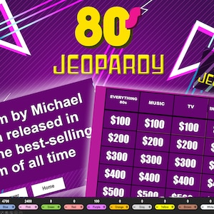 80s Jeopardy | Downloadable Powerpoint Trivia Game Scoreboard for Parties up to 10 Players | 80s Trivia Game  |  80s Party Game