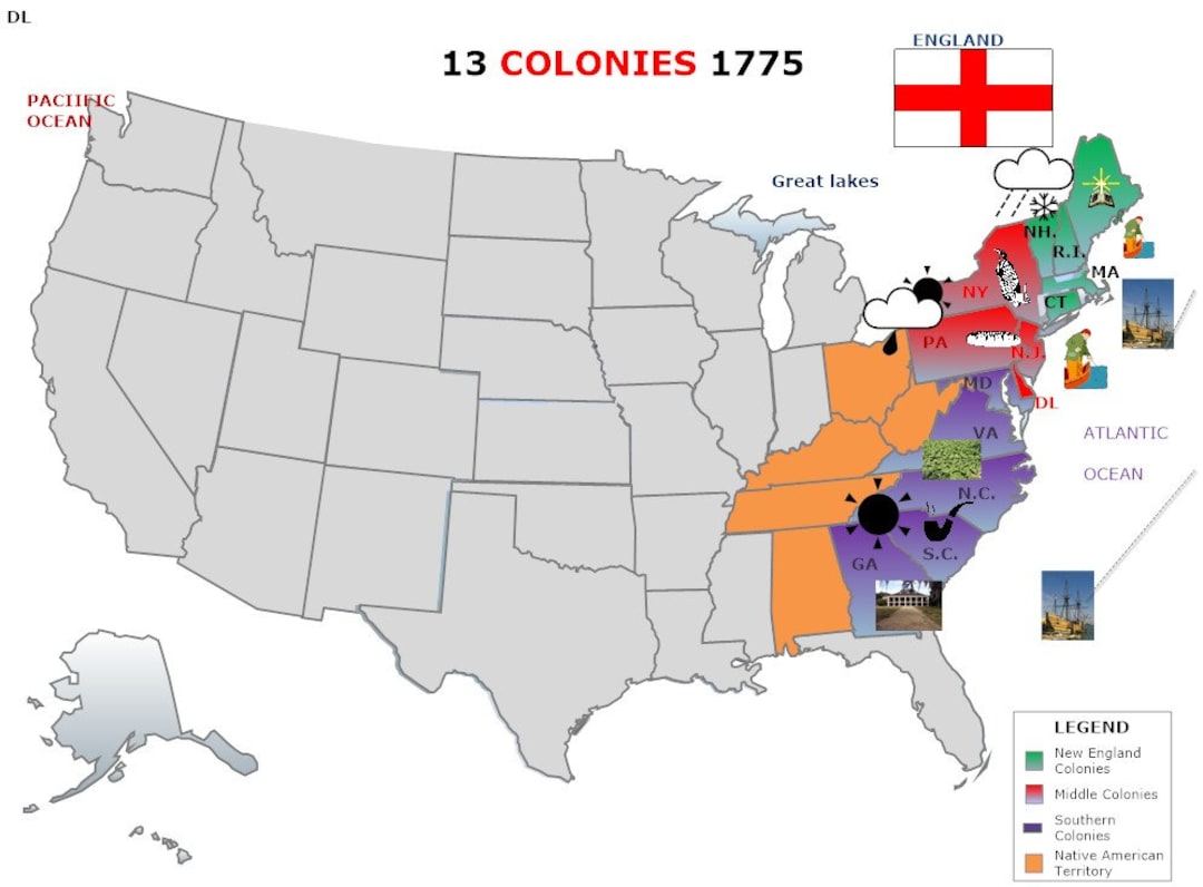 13 Original Colonies Study Guide and Map of the 13 Colonies english Etsy