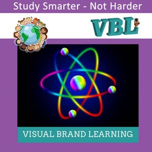 May include: A colourful illustration of an atom with a rainbow nucleus and orbiting electrons. The text "VBL" is in the top right corner, and the text "VISUAL BRAND LEARNING" is at the bottom of the image. The text "Study Smarter - Not Harder" is at the top of the image.