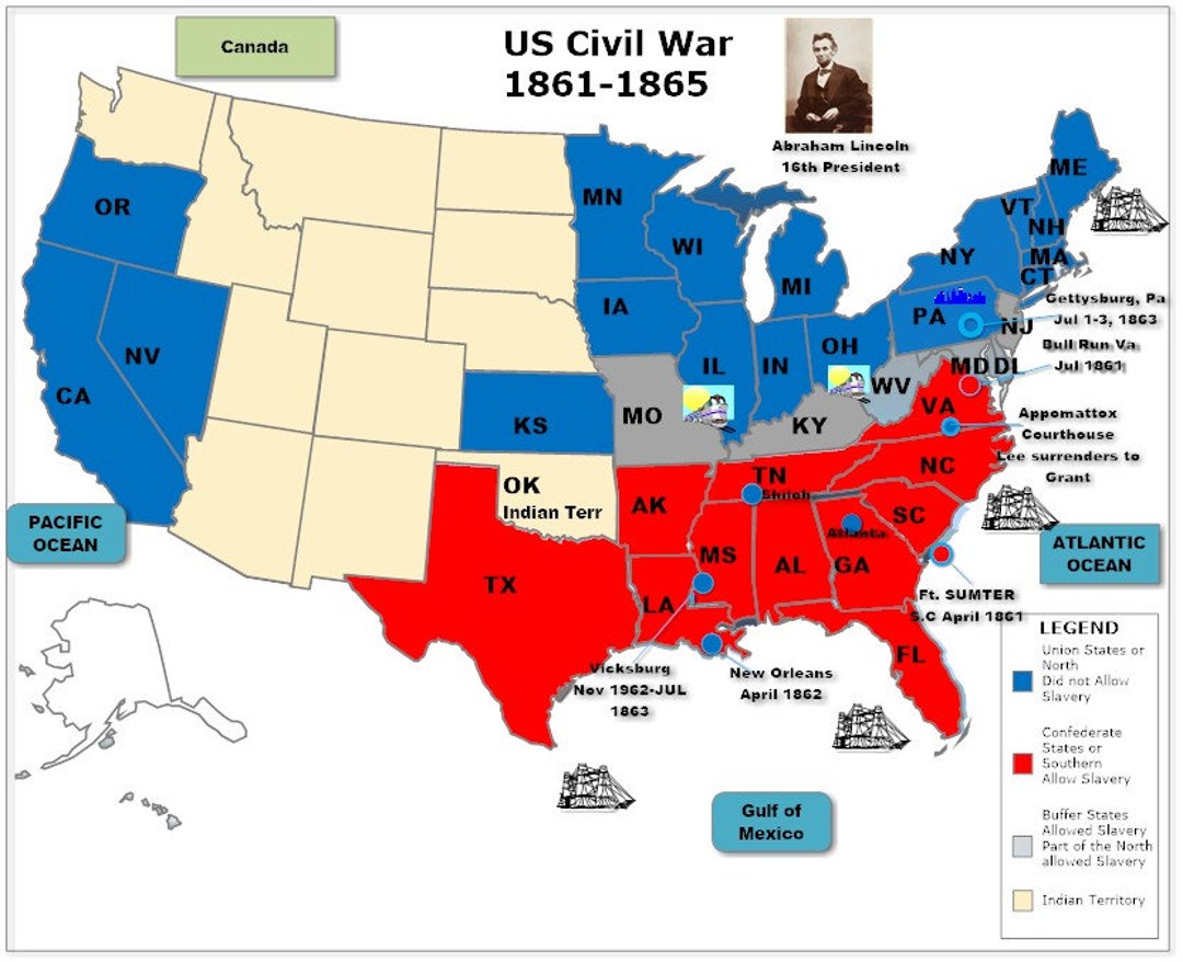 Civil War Study Guide and Map of the Civil War english Etsy