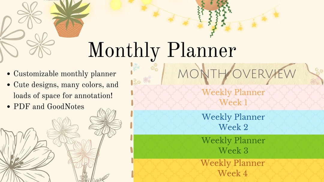Online Monthly Planner for Goodnotes, PDF, Work, Workout, Schedule Etsy