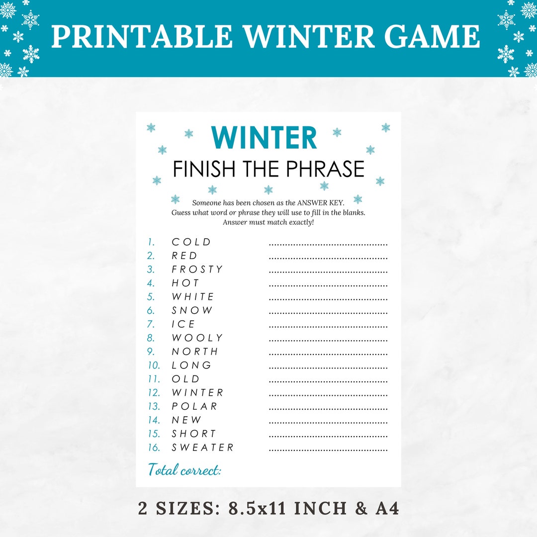 Winter Finish the Phrase Printable Game for Kids and Adults - Etsy