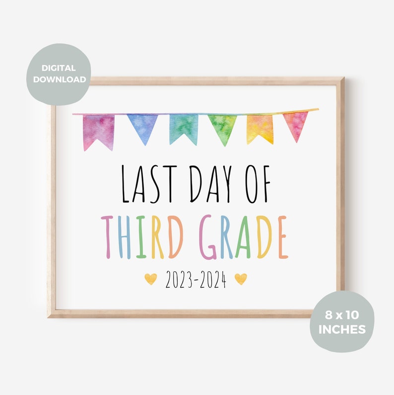 Last Day of Third Grade Printable Sign, 8x10 Inch, A4, Last Day of 3rd ...
