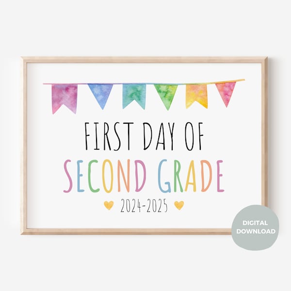 First Day of Second Grade Printable Sign, 8x10 inch, A4, 1st day of 2nd Grade Instant Download Poster, First Day of School Chalkboard.